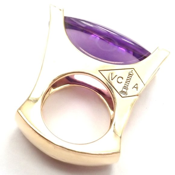 Rare! Authentic Van Cleef & Arpels 18k Yellow Gold Diamond Large Amethyst Ring - Picture 5 of 12